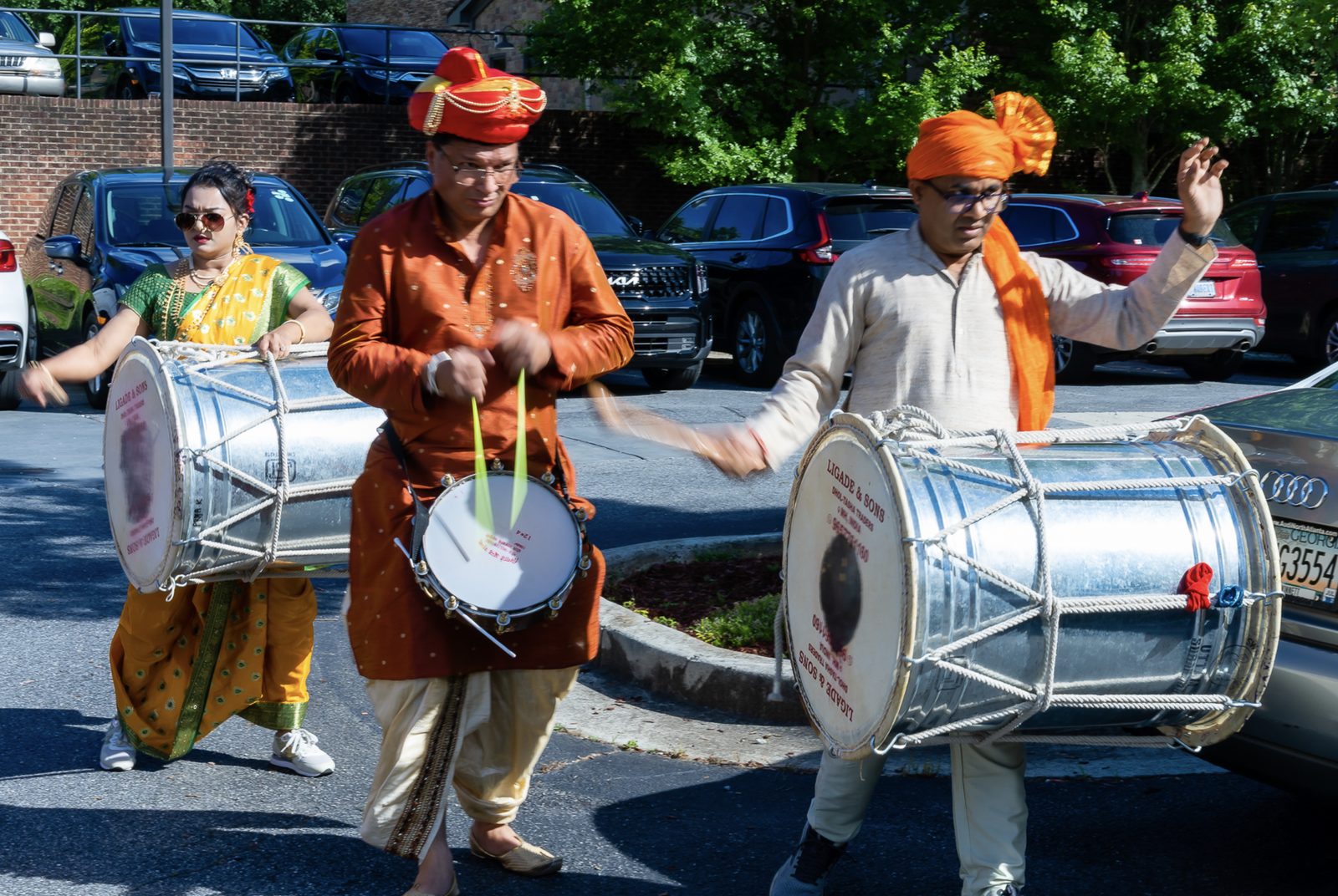 Baraat procession with dhol drummers